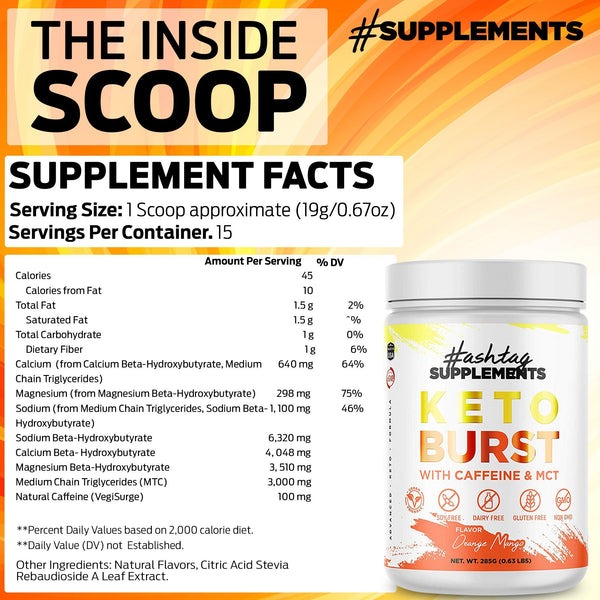 Keto Burst - BHB Kentones with Caffeine and MCT - Orange Mango Keto Burst - BHB Kentones With Caffeine And MCT - Orange Mango