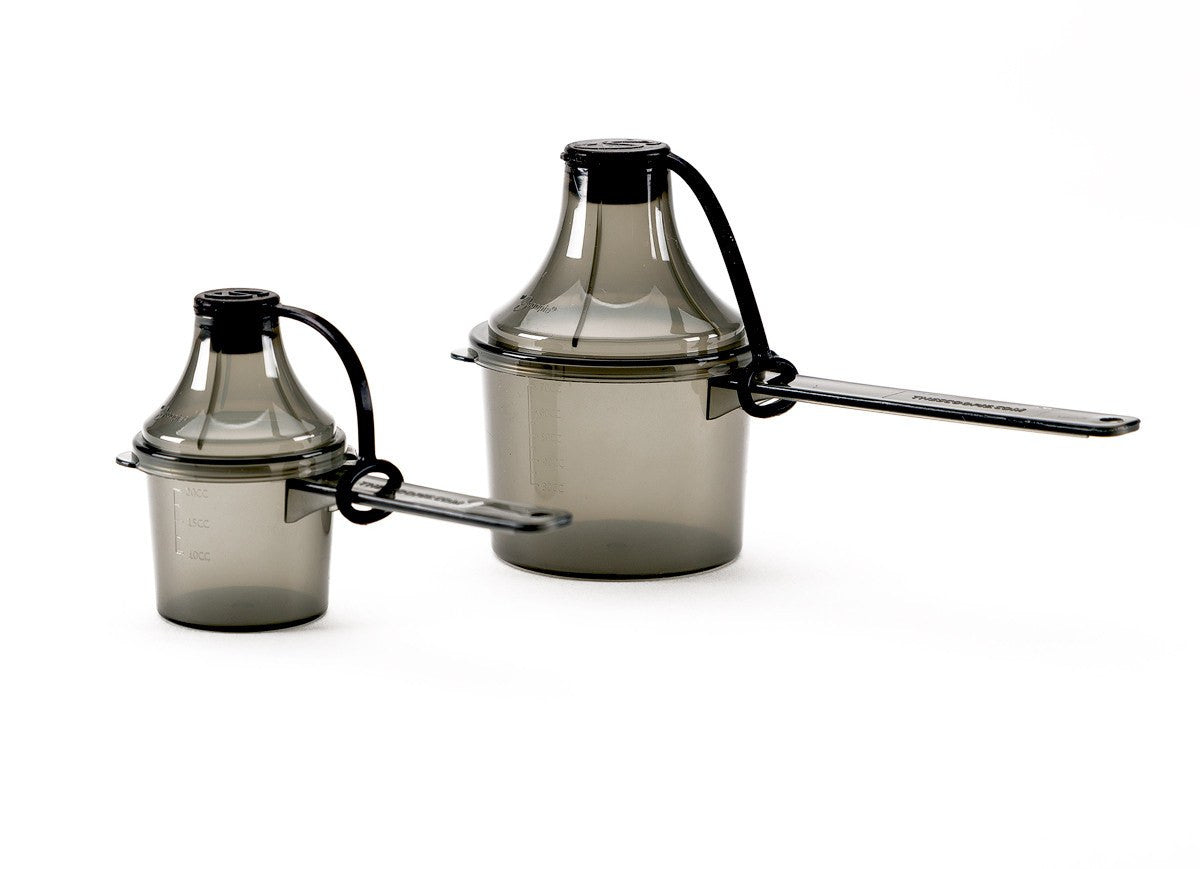 The Scoopie - 2 Pack (Double Pack) - 25 cc/mL 80 cc/mL - Pre (Small) and Post (Big) Workout Containers and Dispensers The Scoopie - Scoopie Portable Scoop Funnel 25cc/80cc Pre Post Double Pack